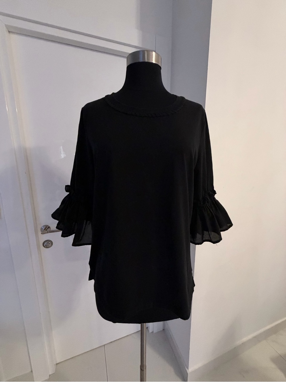 Black Ruffle Sleeve Women's Top